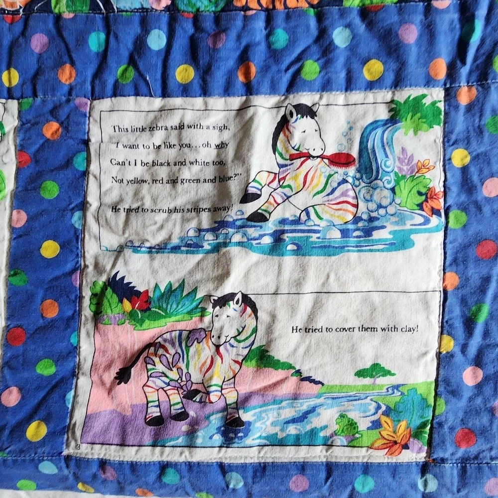 Vintage Cranston Rainbow Zebra Sew and Go Quilted Baby Blanket Wall Hanging Cute